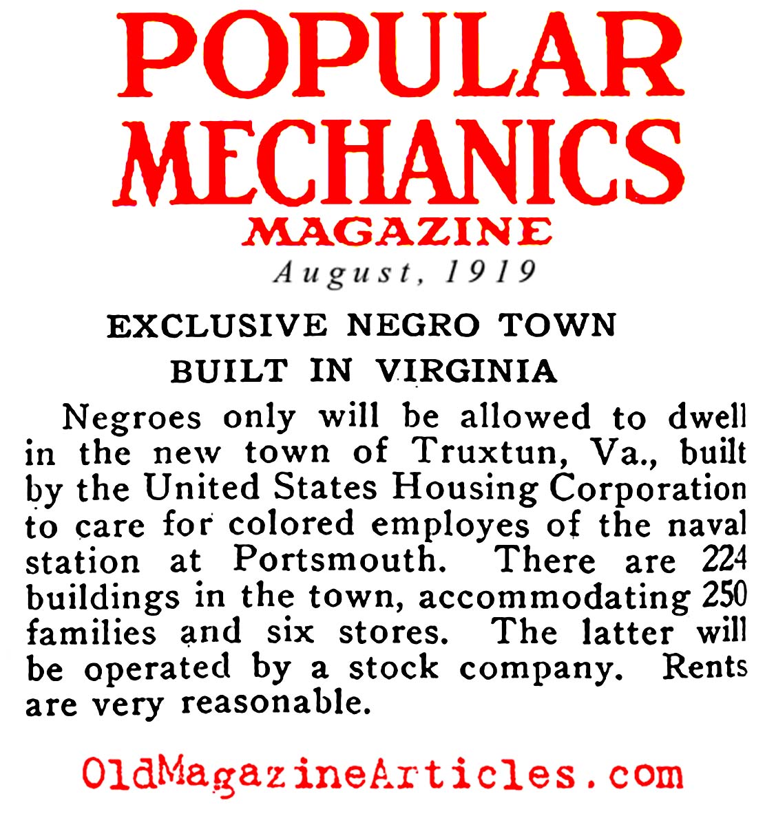 Racial Segregation in Truxton, Virginia (Popular Mechanics, 1919)